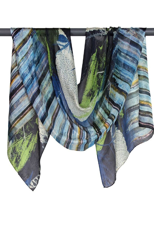 D-Lux Arcadia Botanical Pure Silk Scarf | Navy