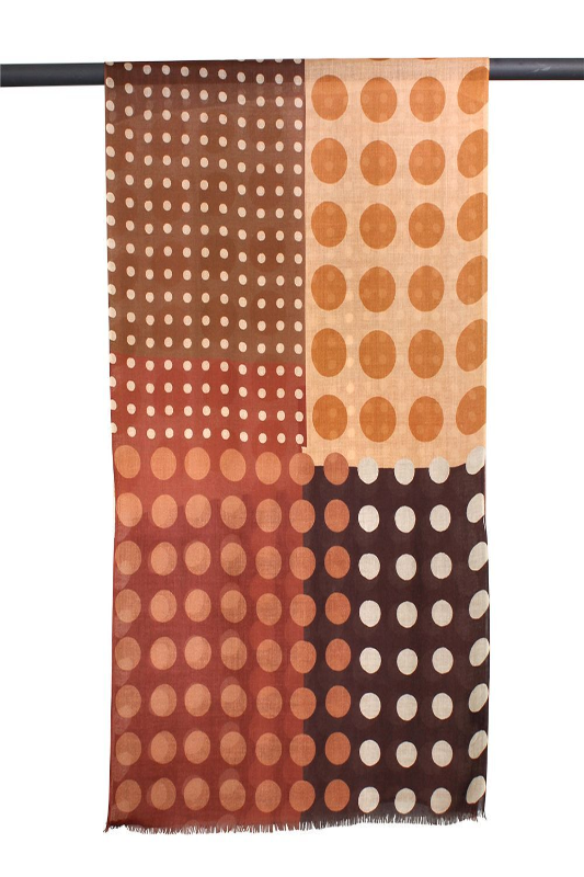 D-Lux Futura Chequered Spot Merino Wool Silk Scarf | Caramel