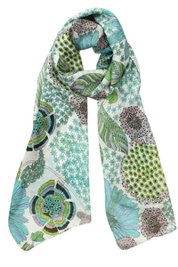 D-Lux Justine Flower Hand Printed Pure Silk Scarf | Jade