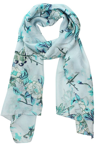 D-Lux Kyoto Cherry Blossom Hand Printed Pure Silk Scarf | Sage