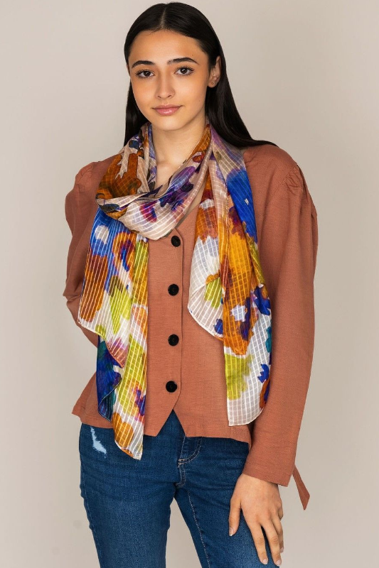 D-Lux Tansey Lightweight Abstract Pure Silk Scarf