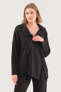 Dolcezza Asymmetrical Hem Zip Sweater | Black | 75171