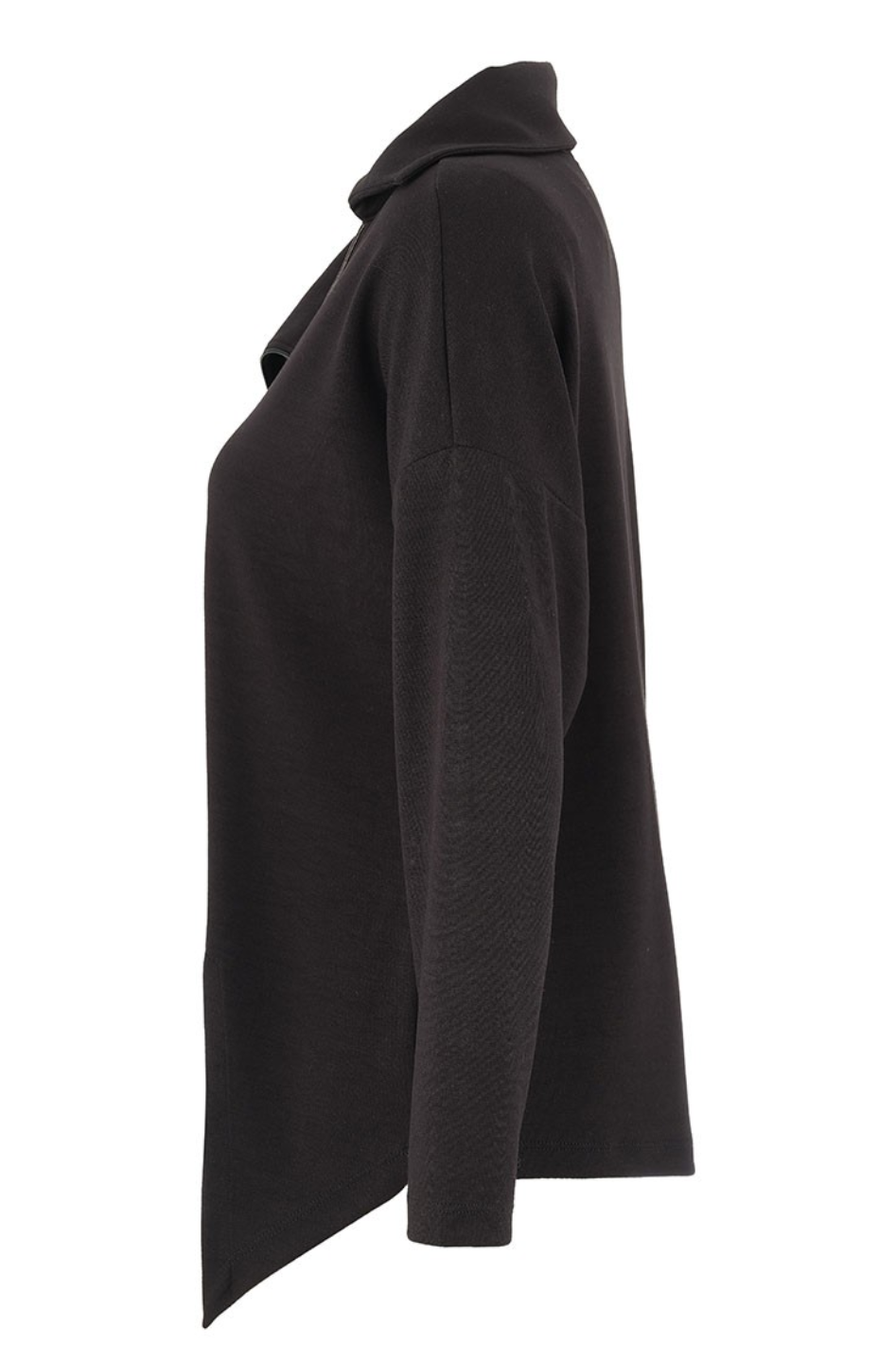 Dolcezza Asymmetrical Hem Zip Sweater in Black