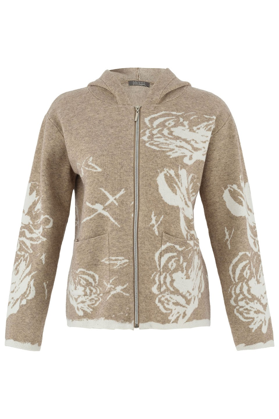 Dolcezza Floral Zip Up Jacket in Oatmeal