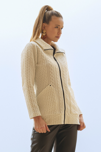 Dolcezza Long Knitted Zip Jacket | Cream | 74202
