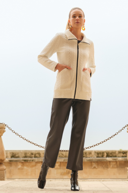 Dolcezza Long Knitted Zip Jacket | Cream | 74202