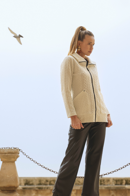 Dolcezza Long Knitted Zip Jacket | Cream | 74202