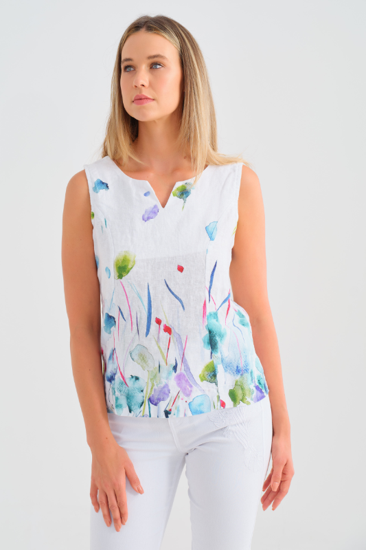 Dolcezza 'Misty Blossom' Sleeveless Linen Top | 25780