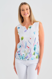 Dolcezza 'Misty Blossom' Sleeveless Linen Top | 25780