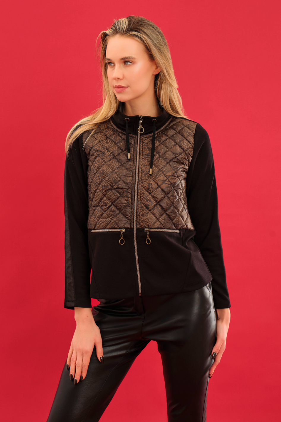 Dolcezza Quilted Snake-Print Spliced Jacket 