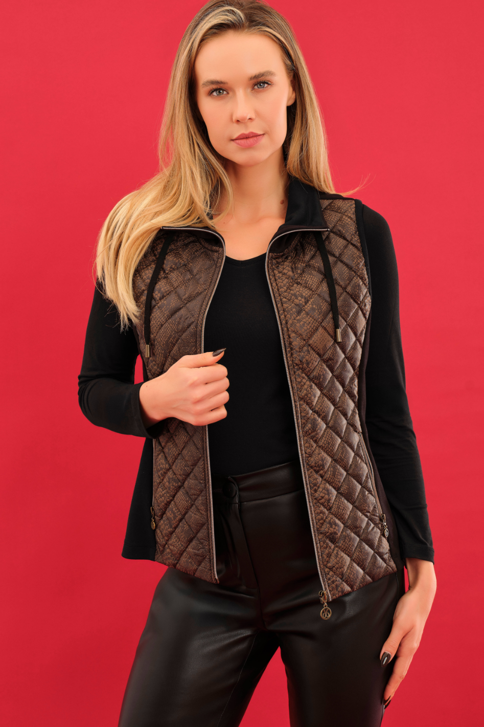 Dolcezza Quilted Snake-Print Spliced Vest 