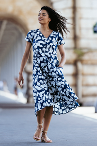 Dress Addict Jazi Short Sleeve Midi Dress | Navy/White