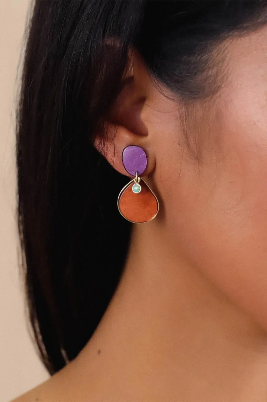 Franck Herval Bi Color Post Earrings Violet/Orange | Aurore Collection