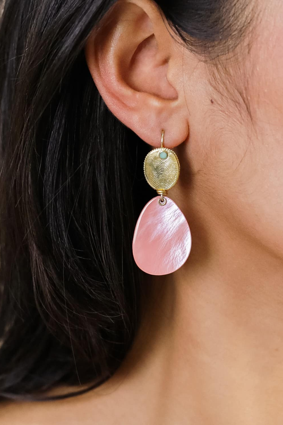 Franck Herval Laly Oval French Hooks with Pink Pendant