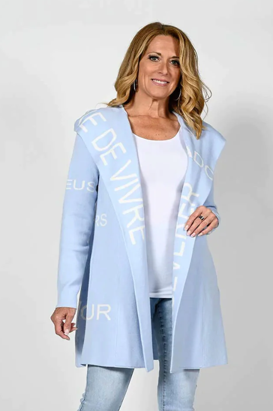 Frank Lyman Knit Cover Up in Light Blue and White