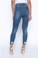 Load image into Gallery viewer, Frank Lyman Dark Blue Woven Jeans with Bow Diamante
