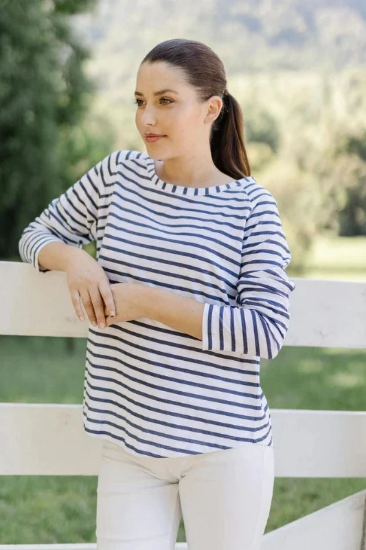 Goondiwindi Cotton 100% Cotton Raglan Sleeve Stripe Tee Shirt
