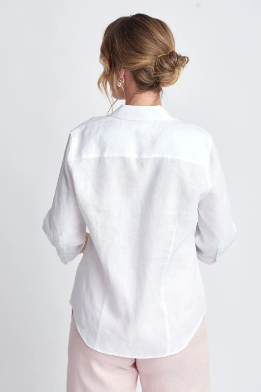 Goondiwindi Cotton Linen 3/4 Sleeve Shirt | White
