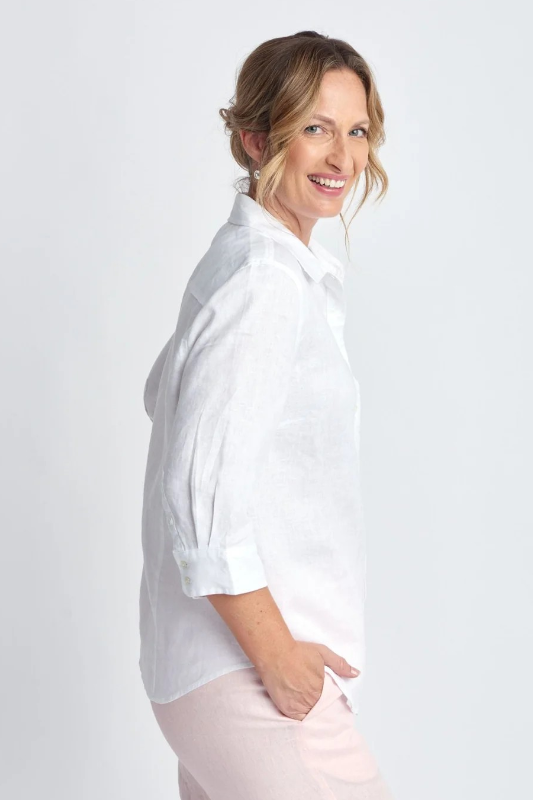 Goondiwindi Cotton Linen 3/4 Sleeve Shirt | White