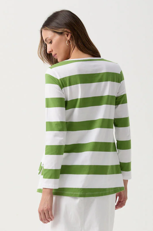 Goondiwindi Cotton A-Line Long Sleeve Tee | White/Leaf Green