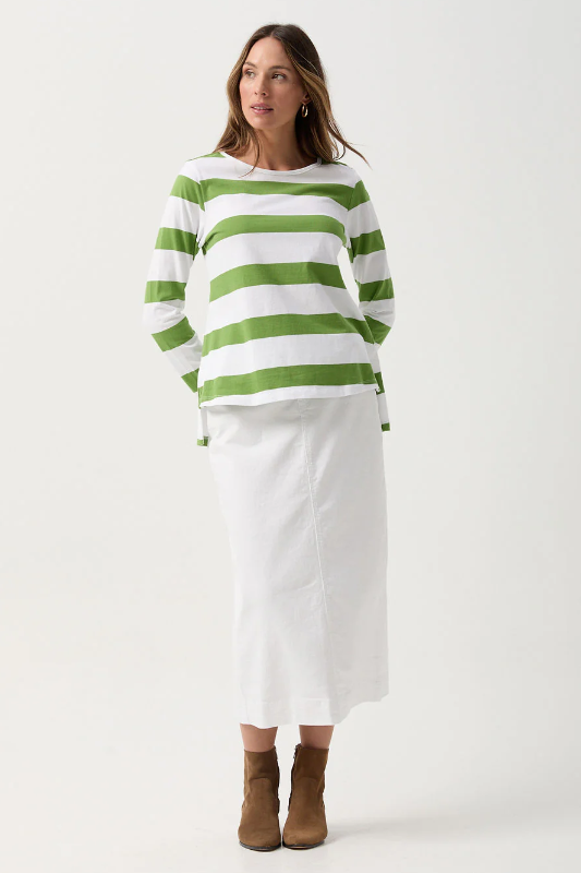 Goondiwindi Cotton A-Line Long Sleeve Tee | White/Leaf Green