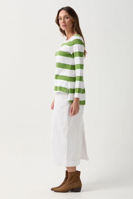 Goondiwindi Cotton A-Line Long Sleeve Tee | White/Leaf Green
