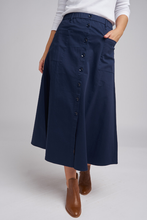 Load image into Gallery viewer, Goondiwindi Cotton Button Through Pocket Skirt in Navy
