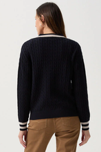 Load image into Gallery viewer, Goondiwindi Cotton Merino Cable Knit Polo | Navy/Cobweb
