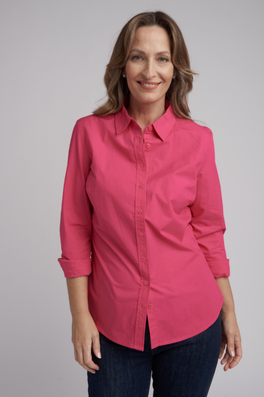 Goondiwindi Cotton Classic Cotton Shirt in Hot Pink