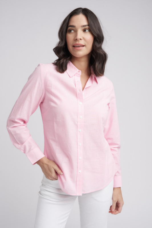 Goondiwindi Cotton Classic Cotton Shirt in Pale Pink and White Stripe