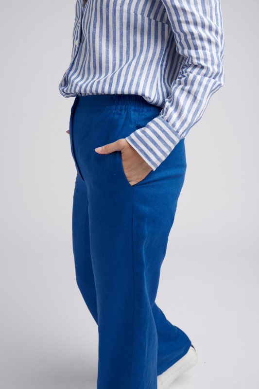Goondiwindi Cotton Linen Classic Pant | Opal Blue