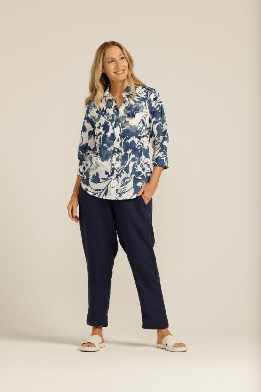 Goondiwindi Cotton | Cotton Blue Floral 3/4 Sleeve Shirt