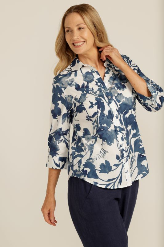 Goondiwindi Cotton | Cotton Blue Floral 3/4 Sleeve Shirt