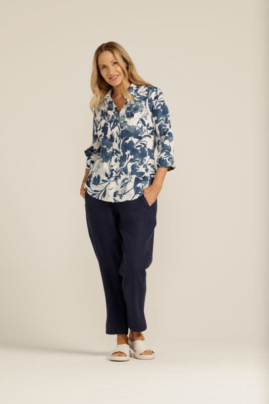 Goondiwindi Cotton | Cotton Blue Floral 3/4 Sleeve Shirt