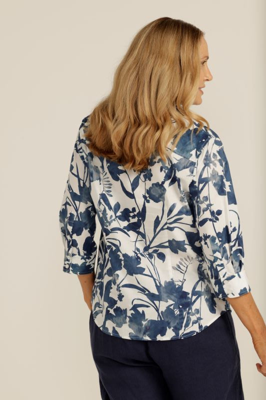 Goondiwindi Cotton | Cotton Blue Floral 3/4 Sleeve Shirt