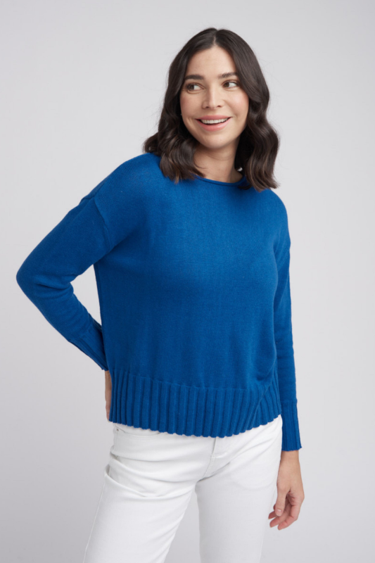 Goondiwindi Cotton Rib Hem Jumper in Paradisico Blue