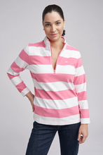 Load image into Gallery viewer, Goondiwindi Cotton Stripe 1/2 Zip Rugby in Bubblegum and White Stripe
