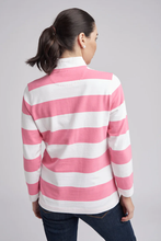 Load image into Gallery viewer, Goondiwindi Cotton Stripe 1/2 Zip Rugby in Bubblegum and White Stripe
