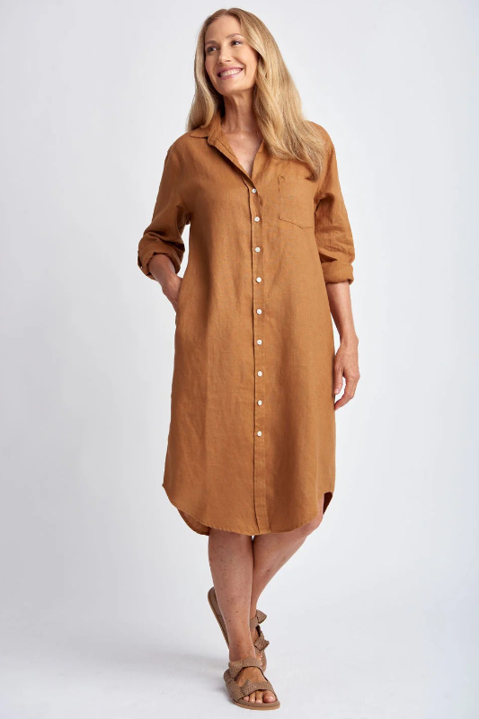 Goondiwindi Cotton Shirt Maker Linen Dress | Bronze