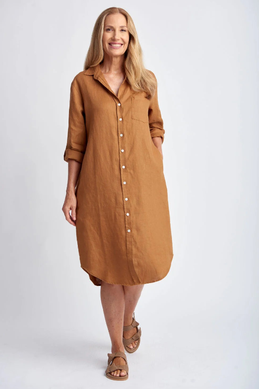 Goondiwindi Cotton Shirt Maker Linen Dress | Bronze