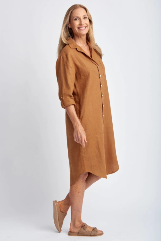 Goondiwindi Cotton Shirt Maker Linen Dress | Bronze