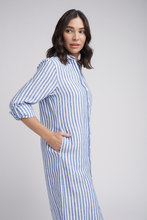 Load image into Gallery viewer, Goondiwindi Cotton Shirtmaker Stripe Dress in Opal Blue and White Stripe
