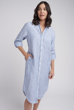 Load image into Gallery viewer, Goondiwindi Cotton Shirtmaker Stripe Dress in Opal Blue and White Stripe
