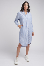 Load image into Gallery viewer, Goondiwindi Cotton Shirtmaker Stripe Dress in Opal Blue and White Stripe
