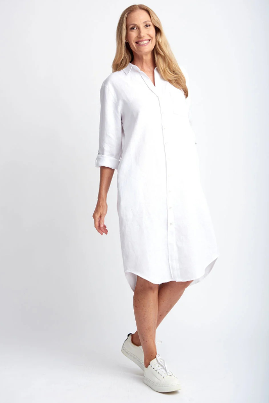 Goondiwindi Cotton Shirt Maker Linen Dress | White