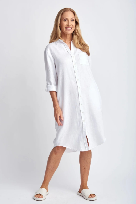 Goondiwindi Cotton Shirt Maker Linen Dress | White