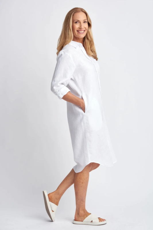 Goondiwindi Cotton Shirt Maker Linen Dress | White