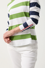 Load image into Gallery viewer, Goondiwindi Cotton Long Sleeved Tee with Button Sleeve | White/Leaf Green

