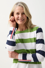Load image into Gallery viewer, Goondiwindi Cotton Long Sleeved Tee with Button Sleeve | White/Leaf Green
