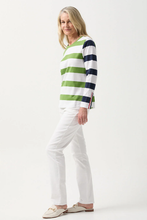 Load image into Gallery viewer, Goondiwindi Cotton Long Sleeved Tee with Button Sleeve | White/Leaf Green
